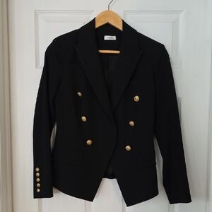 Elegant Lilysilk Black Double-Breasted Blazer with Gold Accents